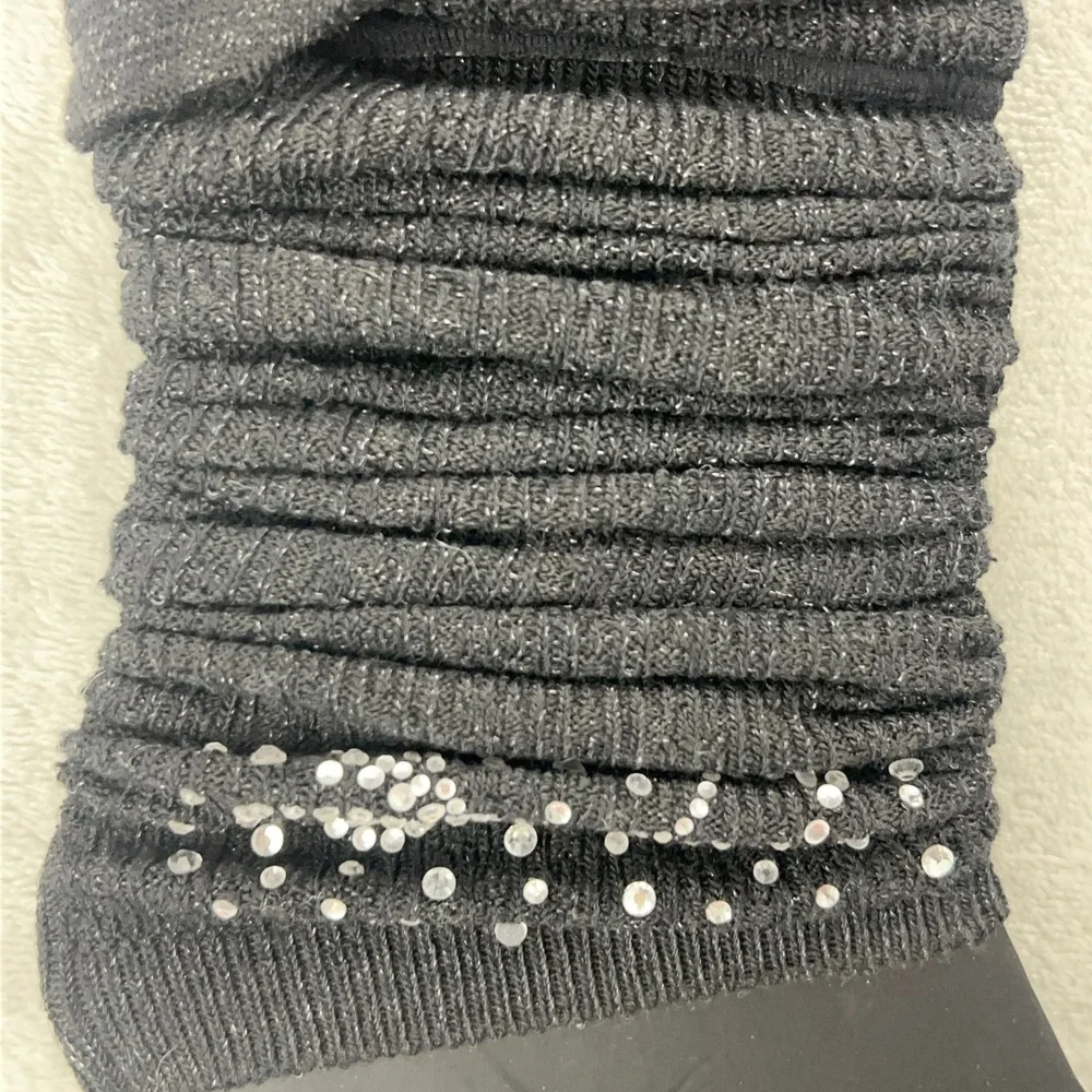 Asha Black Knit Legwarmers Rhinestone Embellished Shimmer Metallic One Size‎ NEW